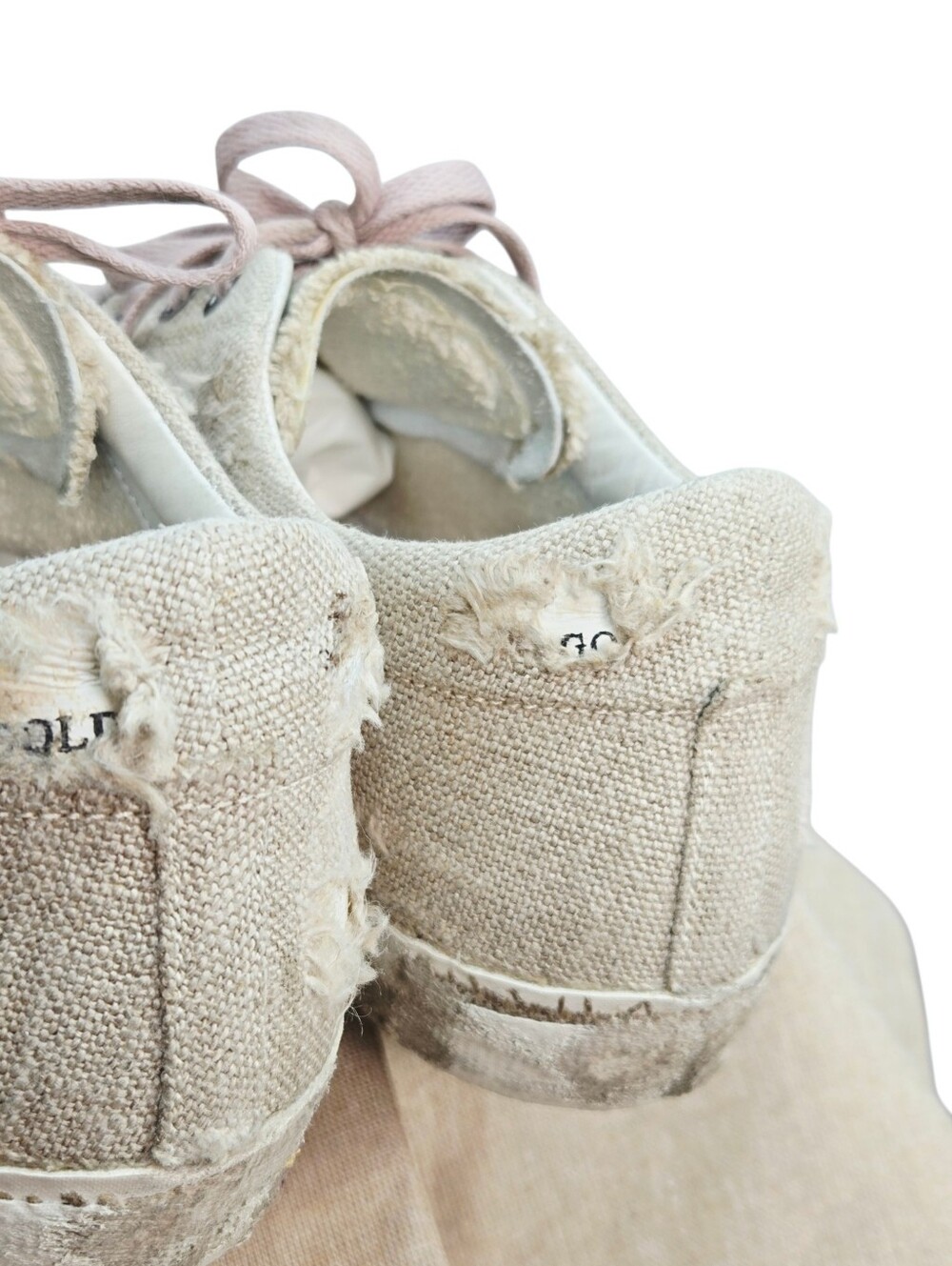 Golden Goose Superstar Distressed Linen Glitter Star Sneakers Pink Laces EU 40 - Picture 13 of 16